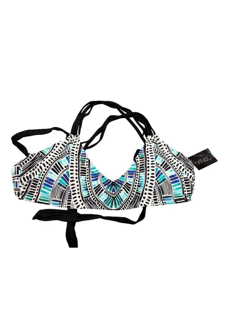 California Waves Large Multicolor Tribal Strappy Bikini Top Boho Eclectic NWT
